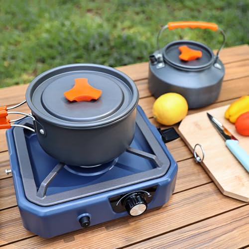 304 Stainless 2 Burner Propane Camping Stove with Griddle,Portable Floding Propane Camp Stoves with 24000BTU,Compatible with Grill Pan,Kettles & Cookware