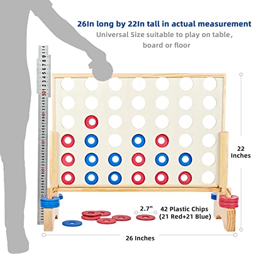 Giant Wooden 4 in A Row Game 2.8Ft, Indoor and Outdoor Jumbo Board Game for Teens,Includes 42 Pcs Chips & Durable Carrying Bag, Halloween Christmas Party Gifts for Kids Adults Lovers - color: Natural Wood