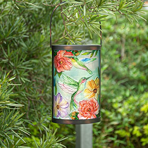 Hanging Solar Lantern Outdoor Waterproof LED Hummingbird Solar Lights Outdoor Decorative Solar Lanterns Tabletop Lamp for Patio Garden Yard Decor - style: Hummingbirds-Flowers