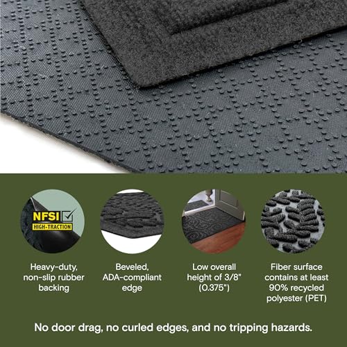 WaterHog Boxwood Front Door Mat Indoor Outdoor Entrance, Absorbent All-Weather Doormat with Non-Slip Rubber Backing, Dirt & Moisture Trapper, Low Profile & Easy Clean, Made in USA, 22"x59" Charcoal - color: Charcoal, size: Runner 22"x59" (2'x5')