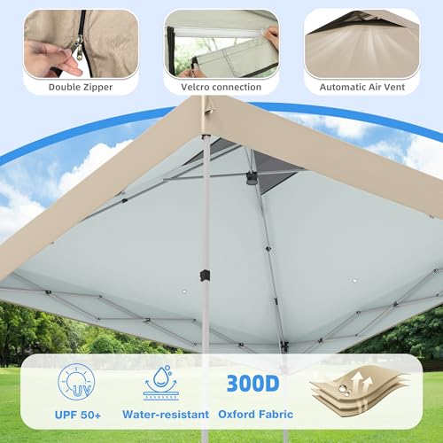 10x10 Pop Up Canopy Tent with Mosquito Netting, Outdoor Portable Screen Tent for Yard, Party, Camping and Picnic, 3 Height Positions, Patio Gazebo with Roller Bag and 4 Sandbags, Khaki - color: Khaki