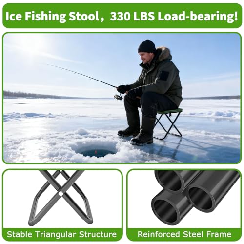 Portable Folding Stool,9.5 Inch Lightweight Handy Collapsible Camping Stool 350LB, Convertible Satchel Foot Stool Backpack Pocket Chair with Storage Pouch for Gardening Fishing Hiking Picnic Outdoor - color: Green_small