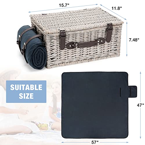 Picnic Basket Sets for 4 Persons with Insulation Layer,Waterproof Picnic Blanket, Tableware for Family,Party,Outdoor Living,Camping - color: Grayish White Color for 4 Persons