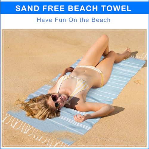 YSYJ Turkish Beach Towel 6 Pack Beach Towels 36"x71" Beach Towel Oversized Sand Free Turkish Towel Quick Dry Bath Towels Blue - color: Blue, size: 36"x71"- 6 Pack
