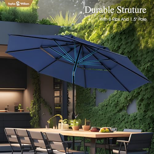 Sophia & William 10ft 3 Tier Auto-tilt Patio Umbrella,Wind Resistent,Outdoor Patio Umbrellas Double Vented Umbrella with Crank for Pool Garden Backyard, Navy - color: Dark Blue