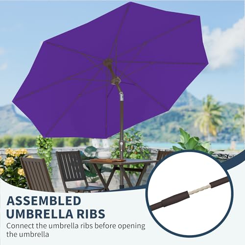 PatioKingdom 11FT Patio Umbrella,Outdoor Umbrella with Push Button Tilt and Crank,Market Table Umbrella with 8 Sturdy Fiberglass Ribs UV Protection - color: Dark Purple, size: 11FT