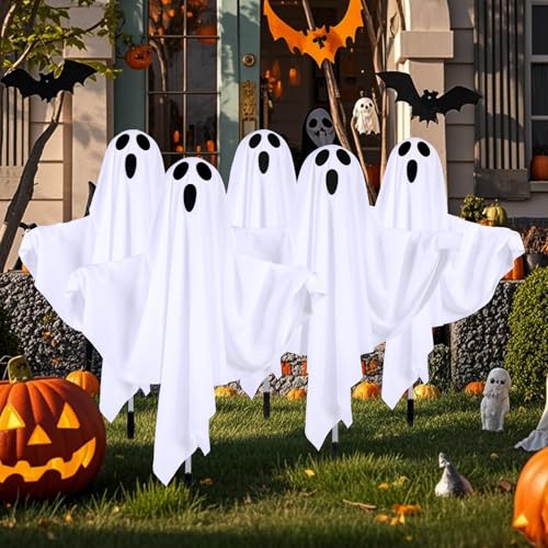Halloween Decorations Solar Halloween Ghost Lights - Outdoor Ground Stake Spooky Decorations Ghosts for Yard Lawn Patio Porch Holiday Decor (Set of 5)