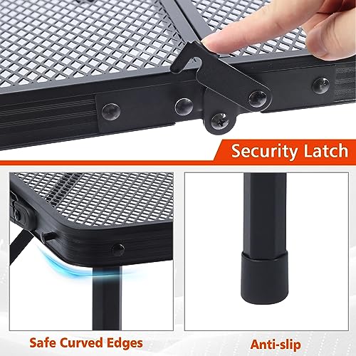 JOUYEK Camping Table, 2x1.3 FT Portable Folding Grill Table, Lightweight Height Adjustable Metal Tables with Mesh Desktop and Mesh Bag, Outdoor Tables for Camping, Picnic, Beach and BBQ, Black - style: 2x1.3 FT