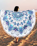 Benefeet Sox Beach Towel Large Round Mandala Pool Towels Tassels Microfiber Quick Dry Beach Blanket Throw Bohemian Roundie Swim Pool Circle Towel, 59 Inches - color: Mandala, Blue White