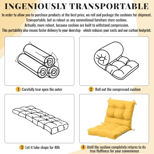 Marsui 4 Pcs Outdoor Indoor High Back Chair Cushions Patio Furniture Tufted Pillow with Ties Water-Resistant Replacement Outdoor Rocking Chair Cushions, 42 x 21 Inches (Yellow,Solid Color) - color: Yellow, size: Solid Color