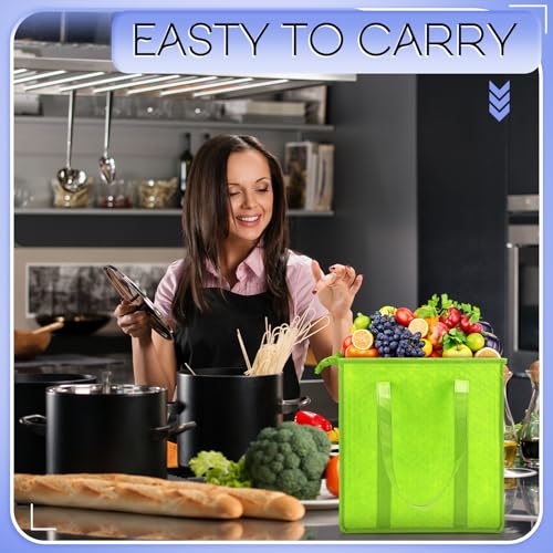 10 Pack Large Insulated Grocery Bags Reusable Shopping Bags with Zippered Top 13 x 12 x 7 Inch Thermal Cooler Totes Bulk with Handles for Hot Cold Food Delivery Refrigerator (Green,Blue) - color: Green, Blue
