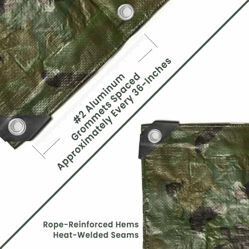 Tarps Now 10x12 ft Heavy Duty Camo Tarpaulin – 8 MIL Waterproof Camouflage Plastic Tarps with Aluminum Grommets, Reinforced Edges & Tear Resistant Cover for Camping, Roofing, Construction, Outdoor Use - size: 10' X 12'