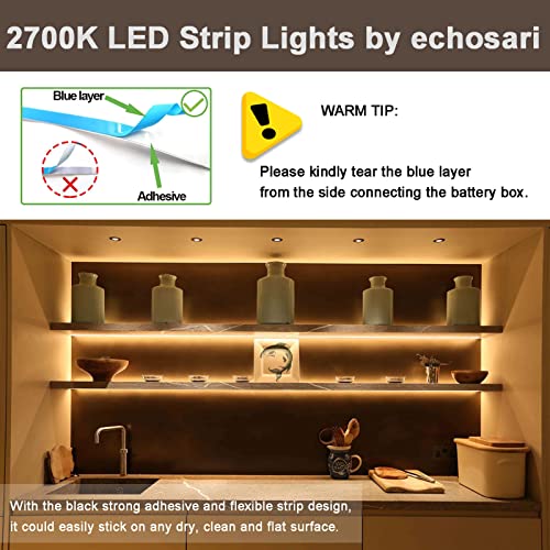 echosari Battery Powered Led Strip Lights with Remote Warm White, 8 Modes, Dimmable, Timer, Self-Adhesive, Cuttable, Waterproof, 9.8FT 90Led Strip Lights for TV Kitchen Cupboard Bedroom Decor - color: Warm White, size: 9.8Ft