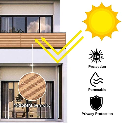 Eden's Decor Balcony Privacy Screen Brown/Khaki 2'6"x 4' Cover Mesh Windscreen Weather-Resistant UV Protection for Backyard Deck, Patio, Balcony, Pool, Porch, Fence, Railing, Gardening - color: BROWN/KHAKI, size: 2'6"x 4'