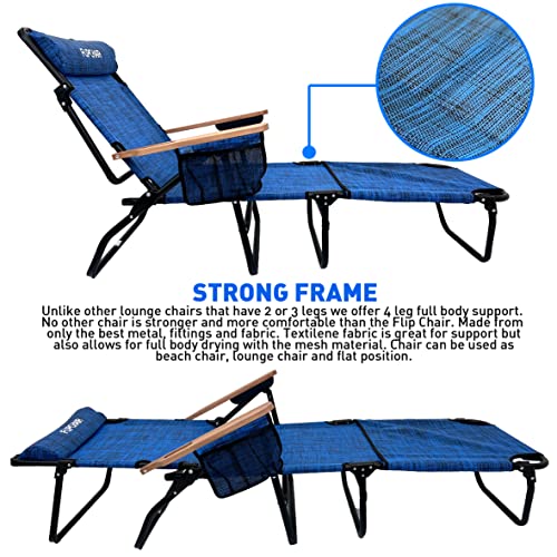 EASYGO PRODUCTS FLIP Face Down Tanning Chaise Lounge Chair with Face & Arm Holes - 4 Legs Support - Textilene Material - 6 Position - Arm Head Rest Pillow - Beach or Home Use - color: Flip Blue