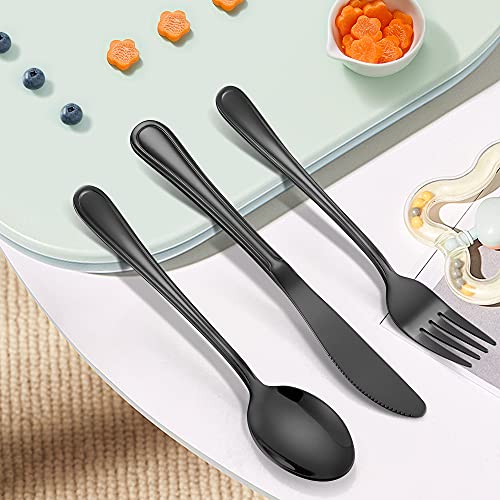 LIANYU 12-Piece Black Kids Silverware Set, Stainless Steel Toddler Utensils Flatware Set, Child Cutlery Tableware for 4, Include knife Fork Spoon, Mirror Finished, Dishwasher Safe - color: Black