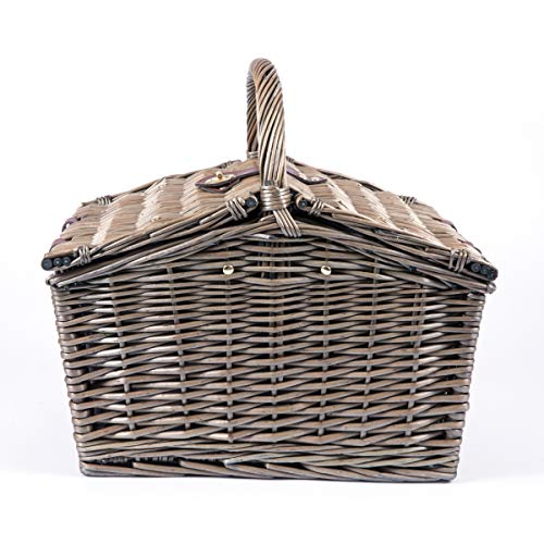PICNIC TIME Piccadilly Picnic Basket for 2, Romantic Vintage English-Style Wooden Basket, Complete Deluxe Service for Two with Fully-lined Interior and Double-lid Design, (Anthology Collection) - color: Gray