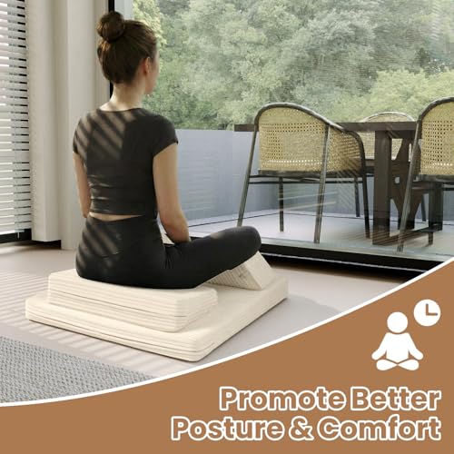 Meditation Cushion Set, Meditation Pillow for Sitting on Floor, Large Yoga Pillow with Knee Support, Washable Zafu Meditation Mat, 3 Shapes Floor Pillow for Adults, Beige - color: Beige