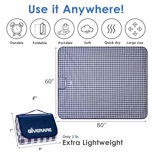 Picnic Beach Blanket Extra Large, XL Sandproof Waterproof Outdoor Camping Blankets 80x60in, Sand Free Oversized Mat, Quick Drying Portable Mats for Travel, Hiking, Music Festival, Lawn-Dark Blue - color: Dark Blue