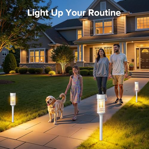 LETMY 12 Pack Solar Pathway Lights Outdoor, Bright Solar Lights Outdoor Waterproof IP65, Solar Garden Lights Outdoor for Yard Walkway Driveway Landscape Garden Decor （White） - color: White, size: 12 PACK