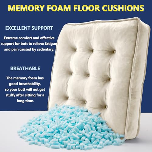 1 MIDDLE ONE Floor Pillow Set of 2, Memory Foam Meditation Cushion, Floor Cushions for Adults Sitting, Large Square Seat Cushions for Yoga, Living Room, 20x20 Inch (Off-White) - color: Off-white, size: 20x20 Inch(Pack of 2)