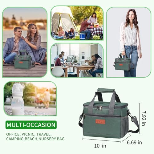 iknoe Insulated Lunch Bag, Foldable 8.5L Cooler Bag for Men & Women, Leakproof Thermal Design, Great for Office, Picnic, Travel, Lunch Box, Grayish green - color: Grayish green, size: Medium