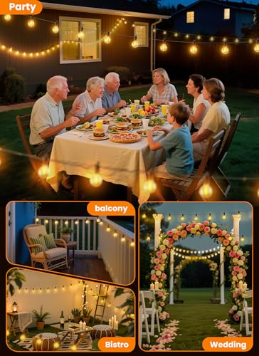 Outdoor String Patio Lights, 50FT 25 LED Patio Lights Waterproof, Connectable Shatterproof Hanging Outside String Light for Backyard, Porch, Deck, Balcony, Garden, House Decor, 2200K - size: 50ft