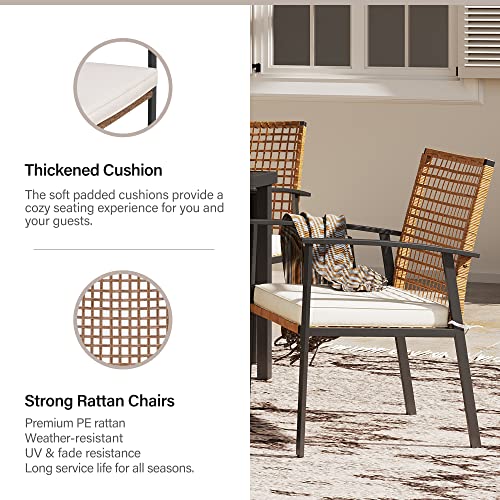 LAUSAINT HOME 5 Pieces Outdoor Patio Dining Set, Wicker Patio Furniture Set of 4 Chairs with Soft Cushion and Square Table with Umbrella Hole, Conversation Set for Backyard, Garden and Poolside - color: Pe Rattan Black Standard Chairs, size: 5-Piece