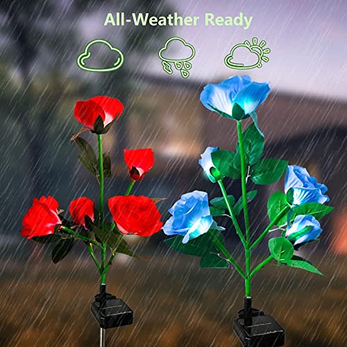 Mothers Day Gifts Solar Garden Decor Outdoor Lights, 4 Pack Waterproof Garden Lights for Outside, 16 Solar Rose, Multi-Color Changing Solar Flower Decor for Yard, Patio, Gifts for Women (7-Color Rose) - style: 7-Color Rose-4 Pack