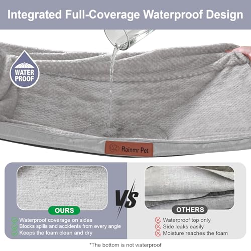 Rainmr Orthopedic Dog Beds for Large Dogs, Memory Foam Dog Beds Large Sized Dogs, Washable Removable Cover, Nonskid Bottom, Waterproof, for Indoor, Outdoor, Crate ＆ Car Use, 36x27x6 Inches, Light Grey - color: Standard Version-Light Grey, size: 36.0"L x 2