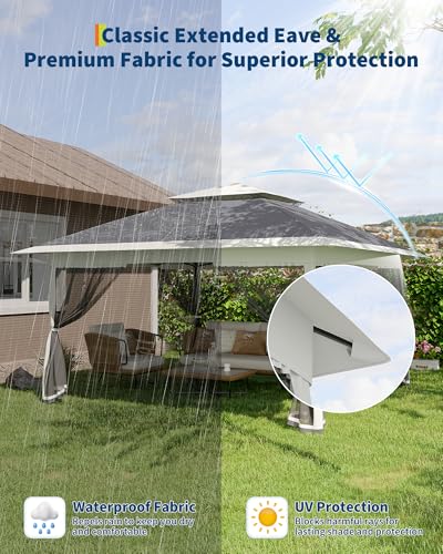 Garvee 12x12FT Pop Up Gazebo with Mosquito Netting, Outdoor Canopy Tent Easy Setup for Backyard Patio Garden Deck, Grey - color: Gray, size: 12FT