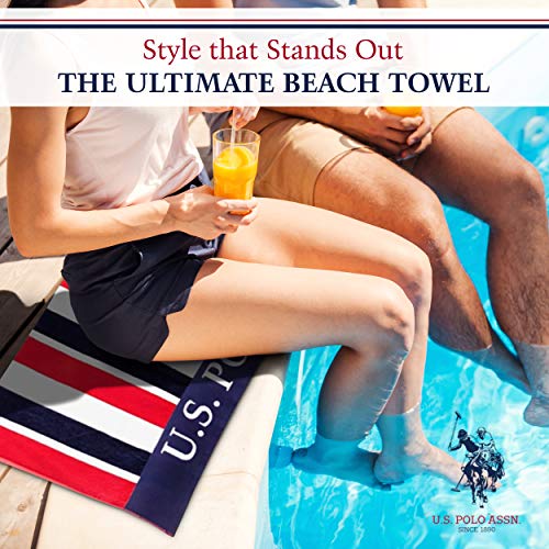 U.S. Polo Assn. Oversized (40” x 70”) Striped Nautical Design Beach Towel - Luxury Plush Cotton Hotel Quality for Bath, Pool - East Coast Stripe - color: East Coast Stripe, size: 40" x 70"