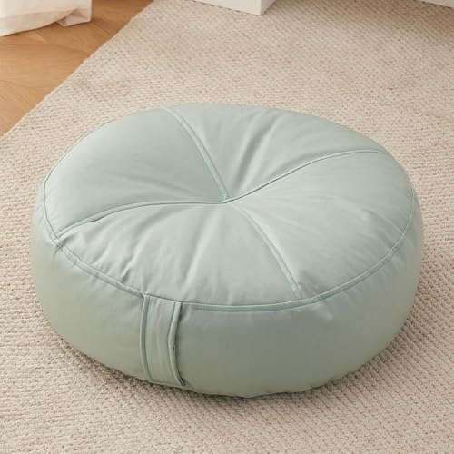Extra Thick Floor Cushion Booster Cushion,6" Thick Faux Leather Seat Pad Portable Meditation Cushion,Square/Round Bean Bag Cushion for Living Room Bedroom (Round-Green,20x20x6inch) - color: Round-green, size: 20x20x6inch