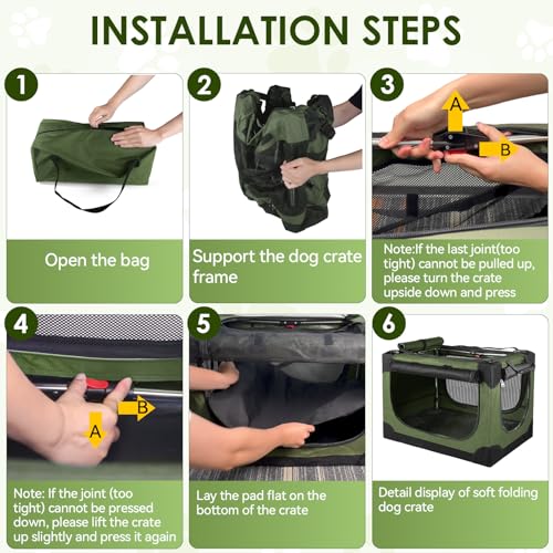 Soft Small Dog Crate - 24 inch Portable Travel Puppy Crate for Small Pets or 2 Cats, Collapsible Pet Carrier with 4 Mesh Doors, Car Kennel for Dogs with Handle for Indoor and Outdoor, Green - color: Army Green
