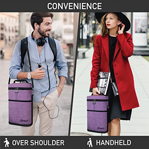 opux 2 Bottle Wine Carrier Tote, Insulated Leakproof Wine Cooler Bag, Wine Travel Bag for Picnic BYOB Beach, Portable Wine Bottle Carrying Case, Gift for Wine Lover Women Men Christmas, Purple - color: Heather Purple