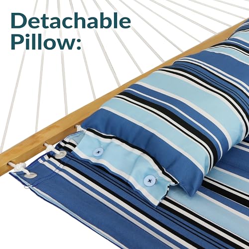 Sunnydaze Quilted Double Hammock for Outside with Spreader Bars and Pillow - 450 lb Capacity, 74x55 Inch Bed, UV Resistant, Quick Dry - Chains Included, Stand Sold Separately - Misty Beach - color: Misty Beach