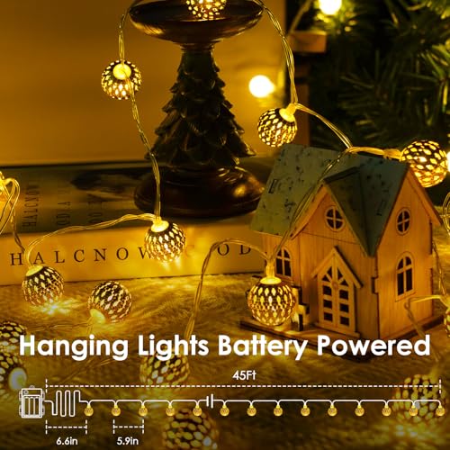 Moroccan String Lights Outdoor Battery Operated, 60 LED 36 FT Globe Fairy Lights with 8 Lighting Modes, String Lights with Timer for Bedroom Party Wedding Garden Classroom Indoor Decor(Warm White) - color: Warm White Moroccan, size: 1 Pack(60 LED Battery)