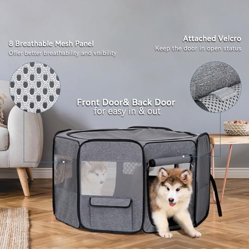 Petsfit Portable Dog Playpen 36" Portable Pet Play Pens for Small Medium Dogs, Cat Playpen Indoor/Outdoor with Carring Case, Removable Zipper Top and Bottom,Medium (36"x36"x21")