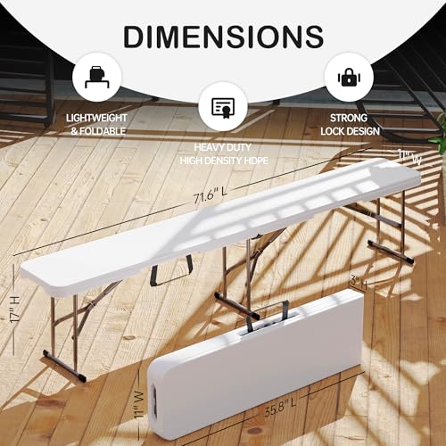 VSOAEIL 6 Foot Folding Bench, Portable Plastic Folding Bench Seat, Foldable Seat for Indoor Outdoor Picnic Camping Dining, Soccer Garden Multipurpose Entertaining Activities, White - color: White, size: 1 Pack