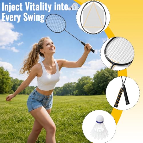 Backyard Badminton Set: Portable Outdoor Net with 4 Performance Rackets, 3 Shuttlecocks & Boundary Line - Complete Heavy-Duty Set for Family Lawn, Grass & Beach Games - color: White