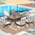 NATURAL EXPRESSIONS 7 Piece Patio Dining Table Outdoor Furniture Set for 6, 4Pcs Fixed and 2Pcs Swivel Patio Dining Chairs with Olefin Cushions, 65”Large Dining Table with Umbrella Hole - size: 7pcs Dining Sets