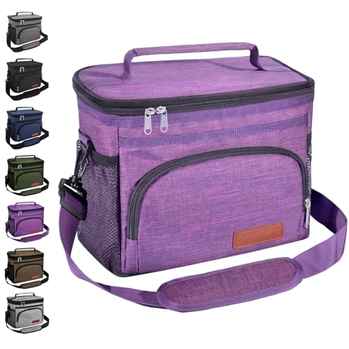 ExtraCharm Insulated Lunch Bag for Women/Men - Reusable Lunch Box for Office Picnic Hiking Beach - Leakproof Cooler Tote Bag Organizer with Adjustable Shoulder Strap for Adults - Purple - color: Purple