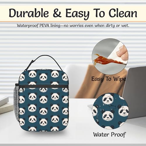Cute Panda Lunch Box for Men,Blue Lightweight Reusable Lunch Bag for Girls Boys,Portable Insulated Small Cooler Bag for Picnic,Travel,School,Office - color: Cute Panda