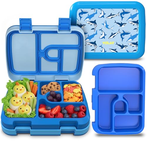 YOLAY Bento Box for Kids Lunch Box Leak-Proof, 5-Compartment Lunch Box Kids for Ages 3-10, Durable with Anti-Slip Base, Suitable for Schools, Outdoor and Travel (Mermaid) (Shark) - color: Shark