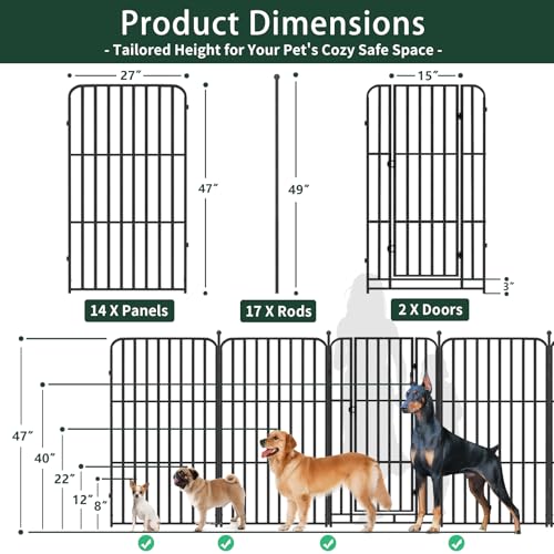 Heavy Duty Dog Playpen 47inch 16 Panels, Thickened Steel Tube, with 2 Doors for Medium Large Dogs, Outdoor Metal Exercise Pen for Yard RV Camping, Gravity Lock & Ball Head Iron Rods - style: 47"H