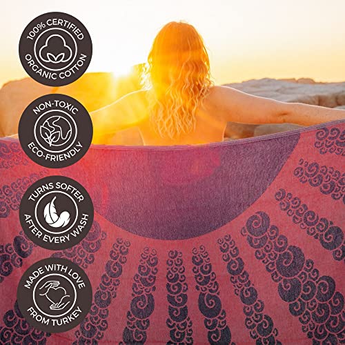 FESHKA Sand Free Turkish Beach Towel (37 x 67) Quick Dry Bath Towel, Oversized Beach Blanket, Lightweight for Travel - Made with 100% Organic Turkish Cotton - Golden Hour (Maroon/Dark Navy) - color: 15 - Maroon/Dark Navy