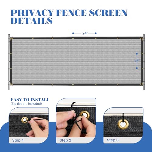 ECOOPTS 4'x20' Privacy Fence Screen Windscreen with Copper Grommets, Fit for Commercial Fence and Residential Garden Outdoor 90% UV Blockage, Cable Zip Ties Included (Gray)