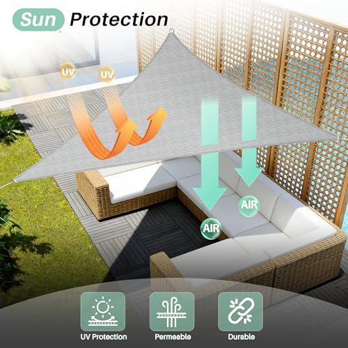 SunnyRoyal Sun Shade Sail 10'x10'x14.1' Right Triangle UV Block Sunshade Canopy Awning Shade Cloth for Outdoor Patio Garden Swimming Pool (Light Grey)