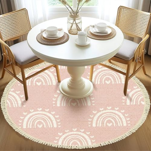 Round Boho Rug Kids Hand Drawn Seamless with Pink Pastel Rainbows Summer for Baby Area Linen Carpet Patio Hallway Runner Mat Pad Minimalist Home Decor Living Room Outdoor, Multi, 4 ft - color: Multi3, size: 4' (Round)