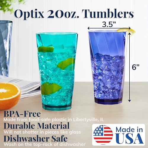 US Acrylic Optix Plastic Reusable Drinking Glasses (Set of 8) 20oz Water Cups in Coastal Colors | BPA-Free Tumblers, Made in USA | Top-Rack Dishwasher Safe - style: 20-ounce